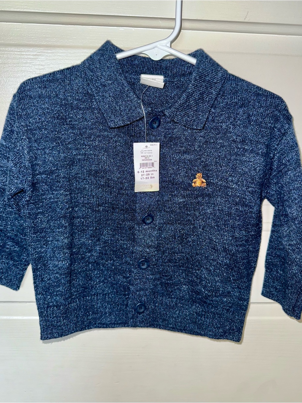 Baby Gap 6-12M NWT- Navy Blue Knit Button-Up Cardigan with Teddy Patch